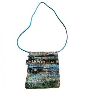 Anter Jerusalem Themed Blue and Black Crossbody Bag Unisex